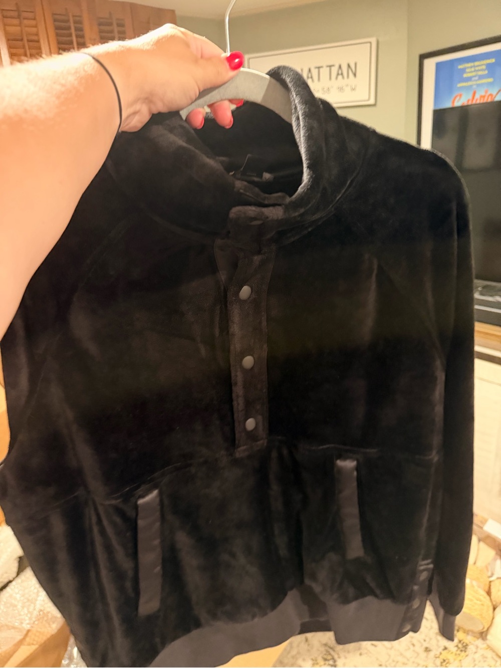 Athleta Black Plush Snap Pullover Jacket